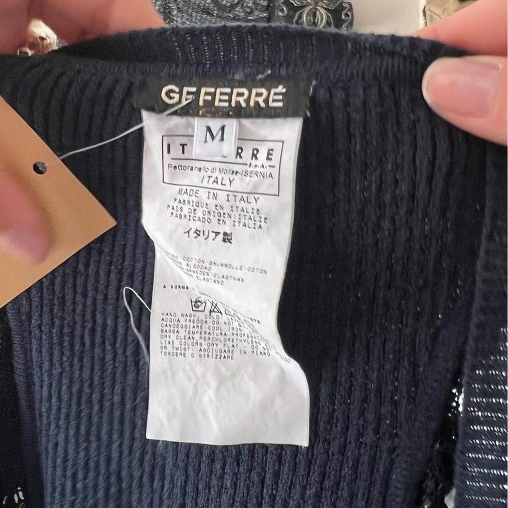 GF FERRE Black Ribbed Cotton Basic Tank Top with Lace Trim Detail MEDIUM - Picture 5 of 5